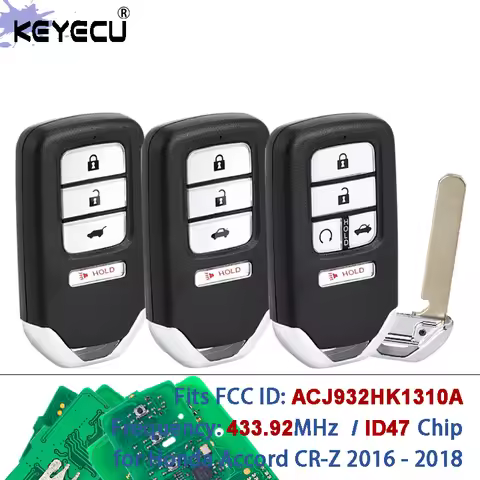 KEYECU FCC ID: ACJ932HK1310A 433.92MHz ID47 Keyless Smart Remote Key Fob for Honda Accord CR-Z 2016 