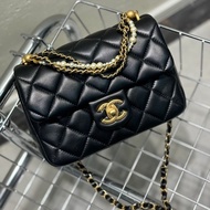 #CHANEL香奈兒CF黑金全皮菱格珍珠鍊條方胖子 芯片 尺寸 20×15 附件防塵袋 發票盒子