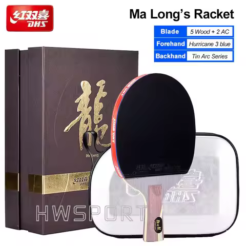 DHS Ma Long's Table Tennis Racket Professional 5 Wood 2 AC Carbon Ping Pong Racket with Hurricane 3 