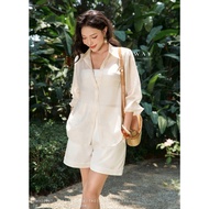 MY WAY Women's Shirt and Shorts Set, Basic Plain Form, High Quality Designer 2ma03267 2ms0109