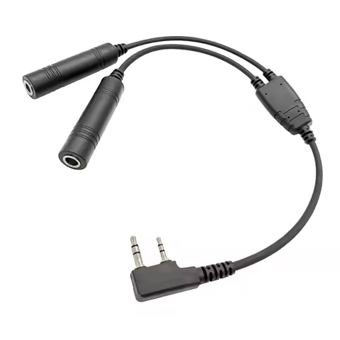 GA Dual Plugs General Aviation Headphone to 2-Pin Pilot Headset Connector Convert Cable for Baofeng 