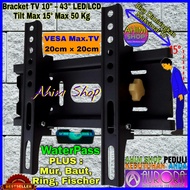 AURORA Bracket Tilt Max 15° TV 10-43 LED LCD PLASMA Max.50 Kg + WaterPass Mur Baut Ring Fischer Braket Breket Briket Penyangga Dinding Televisi 10 12 14 15 17 19 21 22 24 27 29 32 37 39 40 42 Inch
