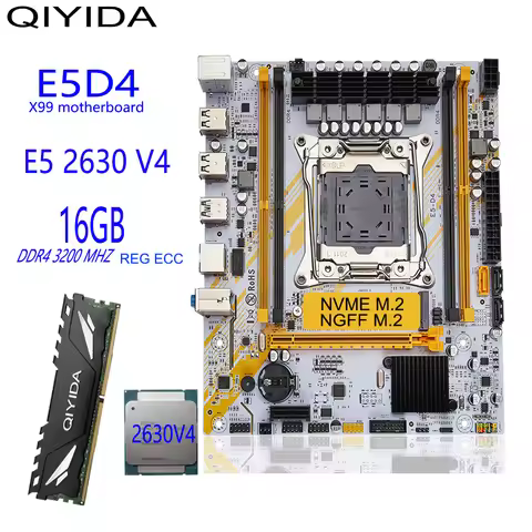 QIYIDA X99 motherboard set E5 2630 V4 1x16GB DDR4 REGECC memory cpu combo kit PCI-16 USB3.0 Server M