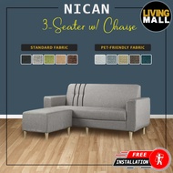 Living Mall Nican 3-Seater Sofa with Chaise 5 Fabric / 5 Pet Friendly Fabric Colours