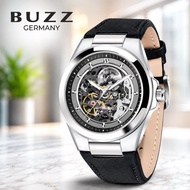 BUZZ Germany BZ-5207 Automatic Skeleton Watch Men | 42mm Stainless Steel Case | Leather Strap | 50M 