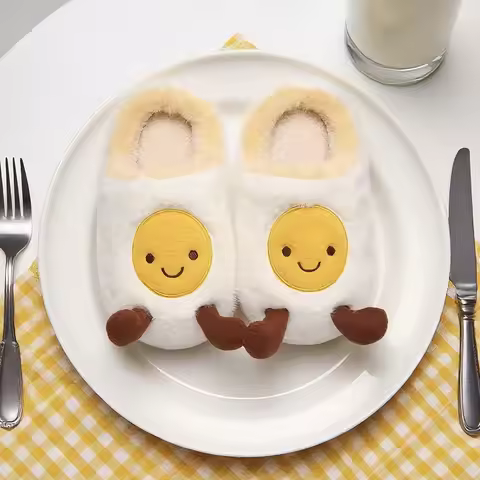 Ins novelty egg potato slippers women's winter fuzzy home shoes woman backless snug slides adult cra