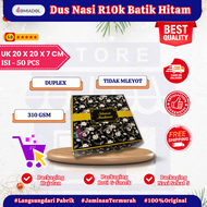 (50 Pcs) Box Dus Nasi Kotak R10K Motif Batik Hitam Premium - Ukuran 20x20x7 cm