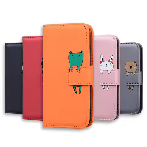 Cute Frog Wallet Flip Phone Case For Samsung Galaxy S23 Ultra S22 Plus S21 FE S20 S10 S9 S8 Plus S7 