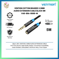 Vention Cotton Braided 3.5mm Audio Extension Cable Black 5M VAB-B06-B500-M