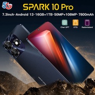 7.3 นิ้วหน้าจอ Spark 10Pro โทรศัพท์มือถือ 64G สมาร์ทลายนิ้วมือปลดล็อค 256GB กล้อง HD ชาร์จเร็ว OTG โทรศัพท์