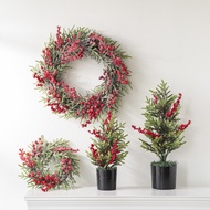 Christmas Red Berries Garland Rattan Door Pendant Mini Tree Decorations Scene Layout | Hiasan Rumah