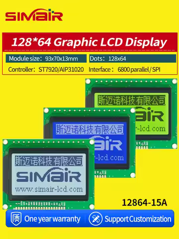 High Qulity 93x70mm 6800 Parallel SPI 12864 LCM ST7920 128*64 Graphic 128x64 LCD Display Screen Modu