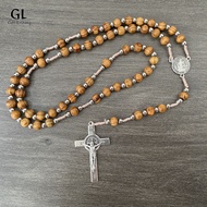 Natural Wood St. Benedict Prayer Rosary Beads St. Benedict  Rosary Necklace