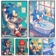 Cartoon Bathroom SS-Sonic in Bathtub Classic Video Game Animation Poster Canvas Painting Wall Art Pi