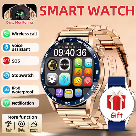LIGE Mens Full Touch Screen Steel Smart Watch Bluetooth Call Smart Watch Male Waterproof Sport Activ