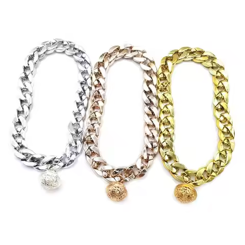 Luxurious Pet Dog Collar Cuban Chain Dog Chain Dog Collar Lock Gold Silver Dog Chain French Bulldog