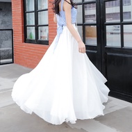 Chiffon skirt kain sarung labuh muslimah kain kembang perempuan white skirt putih maxi skirt long sk