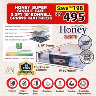 BSJ【𝐇𝐎𝐍𝐄𝐘 𝟑.𝟓𝐅𝐓 𝐒𝐮𝐩𝐞𝐫 𝐒𝐢𝐧𝐠𝐥𝐞 𝐒𝐢𝐳𝐞 𝟏𝟎" 𝐌𝐚𝐭𝐭𝐫𝐞𝐬𝐬】HONEY Super Single Size 3.5FT 10" Bonnell Spring Mattress