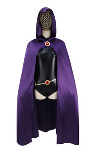 New Teen Titans Super Hero Raven Cosplay Costume Women Black Bodysuit Purple Hooded Cloak Jumpsuits
