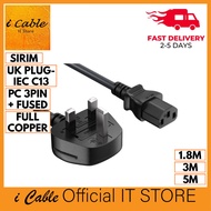 SIRIM Certified UK 3 Pin Power Cable | IEC C13 Power Cord with Fuse for PC / Monitor / Printer 1.8M–