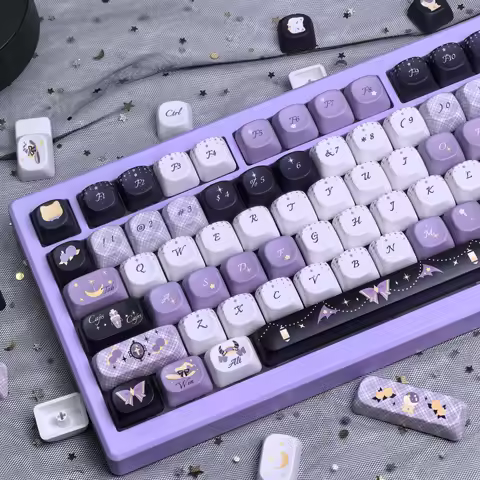 Customized Keyboard Keycaps Alice Iso Layout Cute Moa Keycap Wish Witch Purple Black Pbt Sublimation