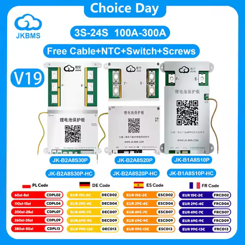 JIKONG V19 JK BMS Active Balance BMS 4S 5S 6S 7S 8S-24S 12V-36V 100A 200A 300A Smart BMS for Li-ion 