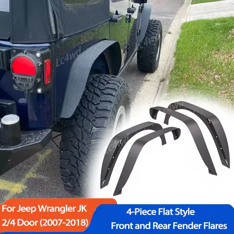 LC4WD 4x4 Off Road Steel 4-Piece Flat Style Front and Rear Fender Flares Wheel Arch Kit For Jeep Wra