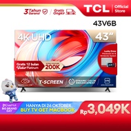 [4K Google TV] TCL 43 Inch V6B - Smart UHD - T-Screen - Dolby Audio - HDR10 - AiPQ Processor - Dynam