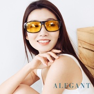 ALEGANT潮流明黃色亮黑方框防眩光全罩式偏光墨鏡 外掛式UV400太陽眼鏡 包覆套鏡 車用太陽眼鏡 近視可戴
