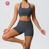 Airactive Leisure  Yoga Sports Set Cross Back Sports Bra And High Waist Sports Shorts