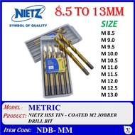 NDB- [8.5mm to 13mm] NIETZ HSS TIN-COATED M2 JOBBER DRILL BIT NIETZ DRILL BIT