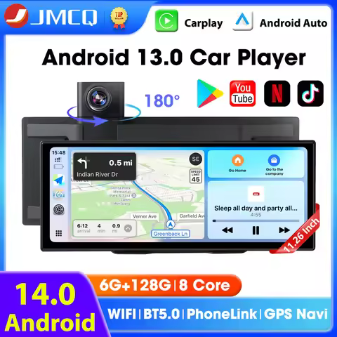 11.26" Carplay DVR Android 14 6+128G Dashcam 8 Core Wireless Android Auto Split Screen 5G WIFI Car D