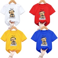 T-shirt for children with a bear holding a cup of coffee and wearing glasses for boys and girls, shi