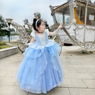 ชุดเจ้าหญิง BabyQlovely Original Design ชุดกระโปรงลายลูกไม้สีเทาเข้มสำหรับเด็กผู้หญิง ฤดูร้อน 2-12 ป