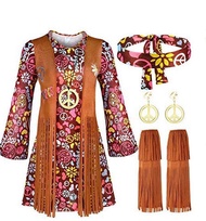 70s 60s Hippie Costume Set 70s Outfits Women Disco Dress Cosplay Suits Accessories For Halloween