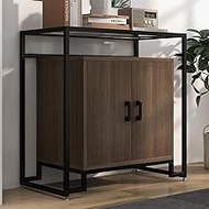 Gyabnw Kitchen Storage Cabinet with Tempered Glass Top, Modern Farmhouse Buffet Sideboard with Ample Storage Space &amp; Steel Frame for Kitchen, Dining Room, Bathroom, Entryway - Light Brown