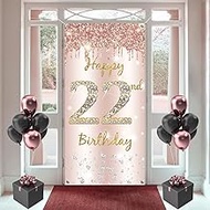 22nd Birthday Decoration Women, Happy 22th Birthday Door Banner Rose Gold, 22nd Birthday Fabric Sign