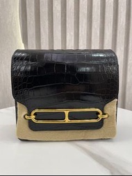 愛馬仕 Hermès Roulis Mini 豬鼻子包 黑色 方塊鱷魚 金扣｜A刻