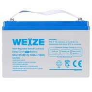 WEIZE 12V 100AH Deep Cycle Gel Battery Rechargeable for Solar, Wind, RV, Marine, Camping, Wheelchair