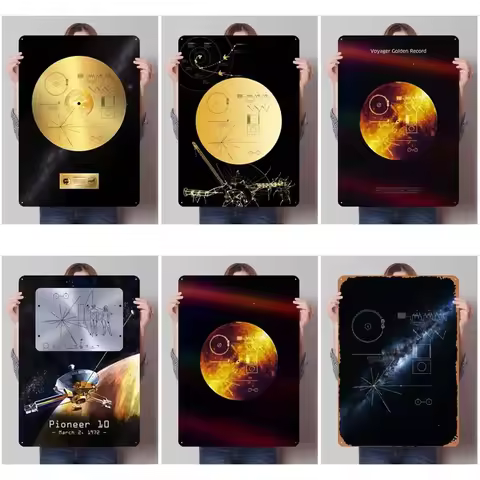 Voyager 1 Golden Record Metal Signs Space Posters Home Decor Tinplate Sign Plaque for Wall Art Decor