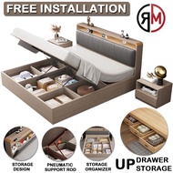 【Free Installation】HDB Storage Solid Wooden Bed Frame Tatami Storage Bed Single/Queen/King Bed