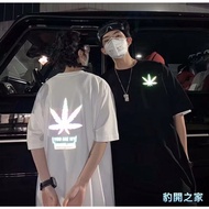 [Leopard Open House] M-8XL Couple Short T-Shirt Reflective Maple Leaf Printing Large Size Short-Slee