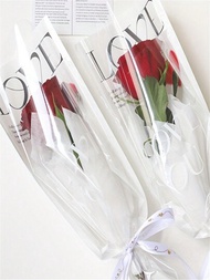 5入組單枝玫瑰袋,單枝玫瑰透明花袖袋,diy材料花藝袋,花束布置花材包裝紙材料,厚實包裝袋,婚禮生日派對禮品袋,派對禮物裝飾,生日裝飾,派對禮品裝飾