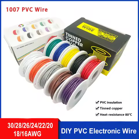 1007 PVC Electronic Wire 16 18 20 22 24 26 28 30awg 300V 80°C Tinned Copper Wire for Electronics, DI