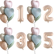Caramel Number Balloon Bouquent 1 2 3 4 5 6 7 8 9 Retro Green Blue Heart Balloon Bundles