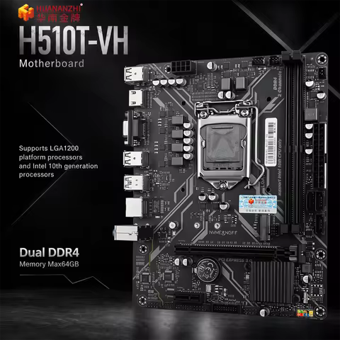 HUANANZHI H510T-VH H510 Motherboard Kit LGA1200 Intel 10th Gen DDR4 Max 64GB M.2 NVMe SATA PCIe 3.0 