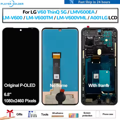 Original P-OLED For LG V60 ThinQ 5G LMV600EA LM-V600 LM-V600TM Pantalla lcd Display Touch Panel Scre