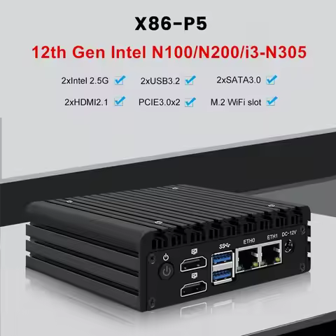 Topton 12th Gen X86 P5 Super Mini Router Intel i3 N355 N150 DDR5 Firewall PC 2x i226-V 2.5G LAN Fanl