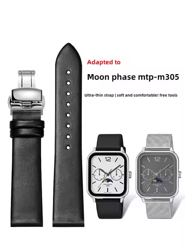 Ultra-thin Soft Leather Watch Strap for Men and Women, Suitable for Casio Moon Phase MTP-M305D/M/L S