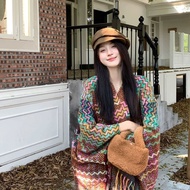 Ethnic Design Cloak Shawl Women Spring New Design Striped Flow Knitted Outer Shawl